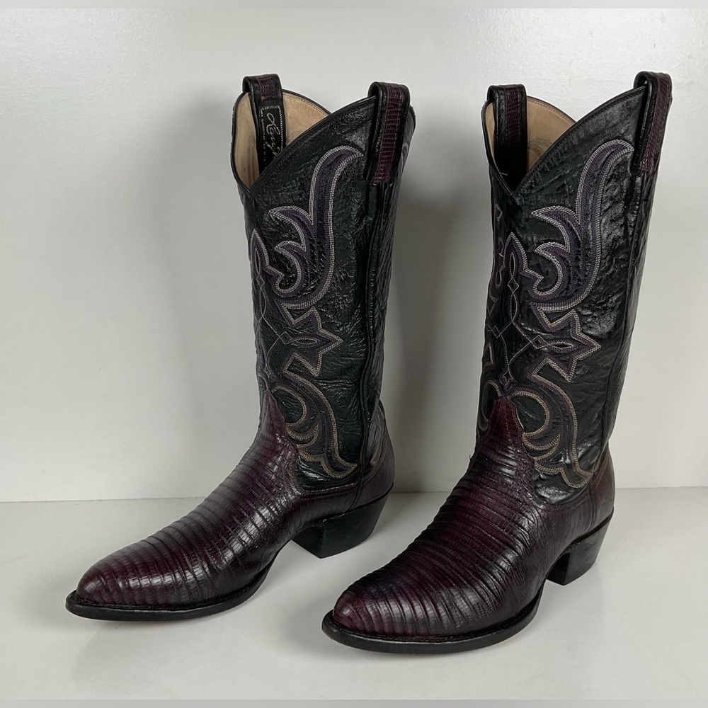 Vintage Larry Mahan Teju Lizard Cowgirl Boots | Purple | Women’s 7.5 B